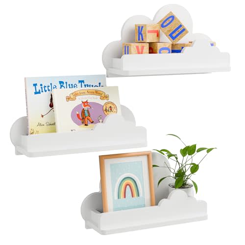 Cloud Shelves for Kid’s Room Nursery Wall Deor Set of 3, White Cloud Bookshelf Floating Shelf, Small Figure Shelf Wall Mounted, Cute Decorative Cloud Floating Shelf for Toys, Plants & Storage