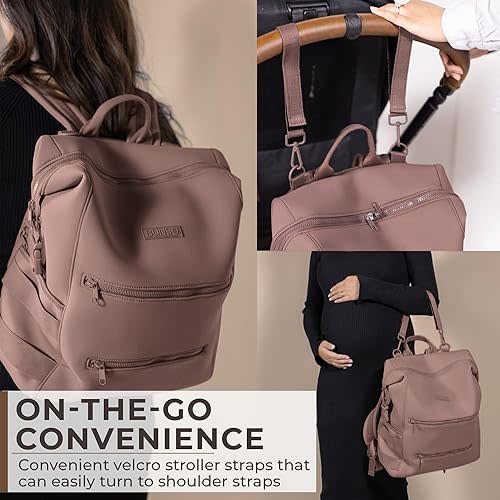 Neoprene Diaper Bag, Minimalist Backpack Diaper Bag with Pouch, Changing Pad, and Stroller Straps, Water Resistant and Lightweight Baby Girl Diaper Bag, Diaper Bag Backpack, Mauve