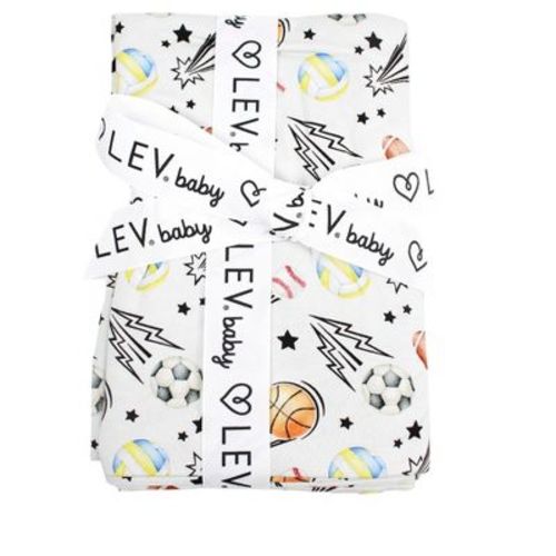 Lev Baby Buttery Soft Viscose from Bamboo Swaddle Blanket – All Sport Print Gray – 44x44 inches