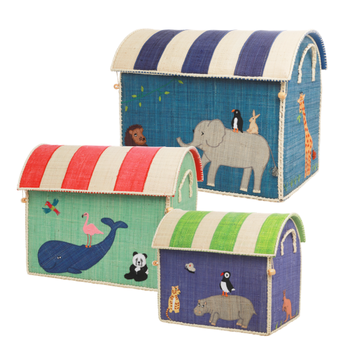 Raffia Storage Baskets Set with Animal Theme - Set of Three TO BE SHIPPED IN MARCH