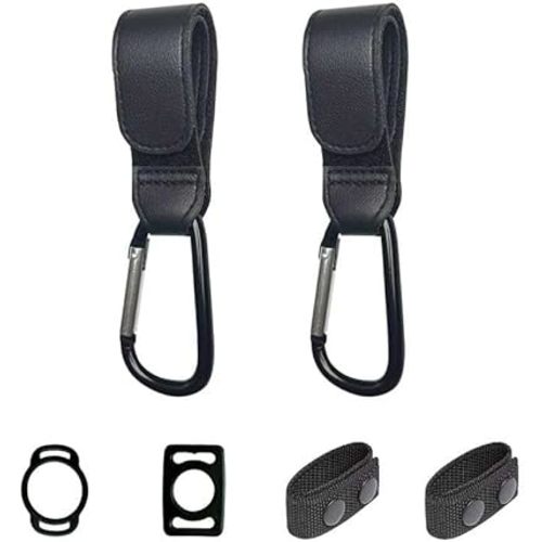 Stroller Hooks with Silicone Bottle Holders - 2 Pack Heavy Duty Aluminum Carabiner Clips & 2 Universal Silicone Grips for Water Bottles - Universal Organizer for Diaper Bags, Wheelchairs, Carts