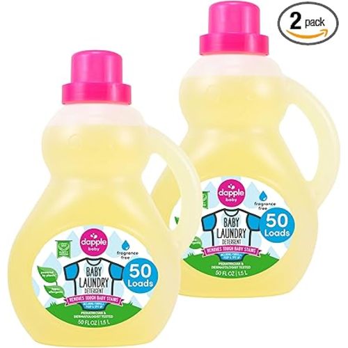 Dapple Baby Laundry Detergent, Plant Powered, Hypoallergenic, Fragrance Free, Concentrated, 50 fl oz (Pack of 2)