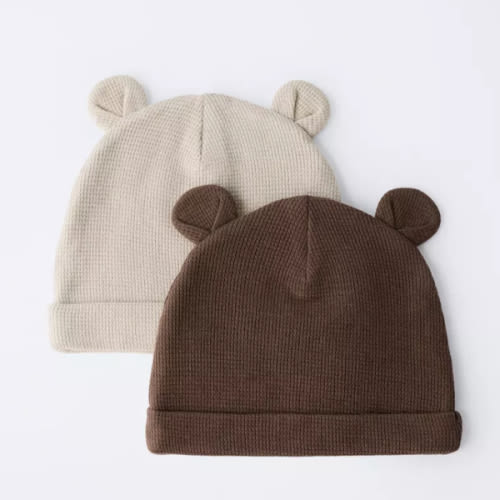 TWO-PACK OF WAFFLE KNIT EAR HATS - Ecru / Brown | ZARA United States