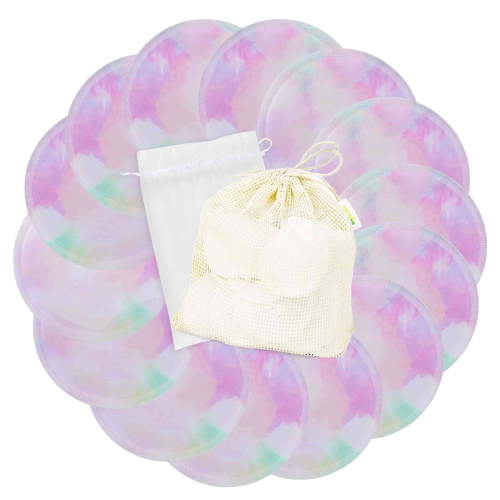 Wegreeco Nursing Pads (14 Pack) + Laundry Bag & Travel Storage Bag, 4.7 inch - Washable & Reusable Breastfeeding Nursing Pads (Dreamy, Large)