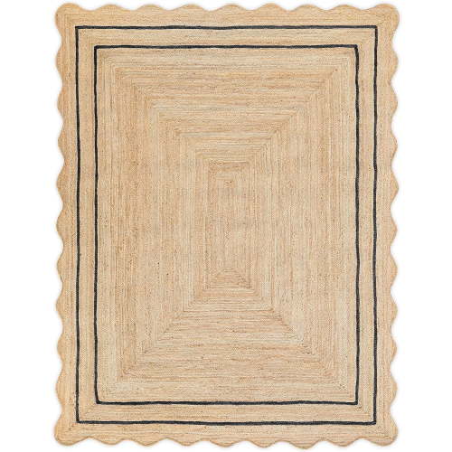Weaving Village Wave Scalloped Natural Jute Rug Boho Jute Rug Entryway Runner Rug Farmhouse Scallop Rug, Black (8'x10')