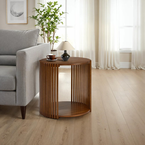 George Oliver Estie Round Wood Slatted End Table With Open Shelf & Reviews | Wayfair