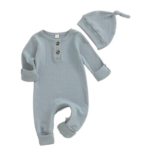 Amazon.com: Newborn Knit Romper Hat 2 Pieces Button Up Footed Jumpsuit Baby Boy Clothes Photography Coming Home Outfit