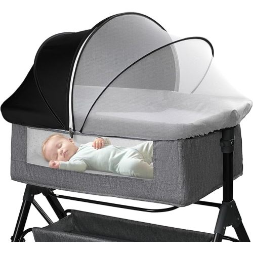 Pack N Play Tent Cover - Half-Blackout Mosquito Net for Crib & Playpen, Baby Bassinet Cover for Cats with 2-Way Zipper, Sun-Blocking Bug Net for Travel Crib (Black-Large)