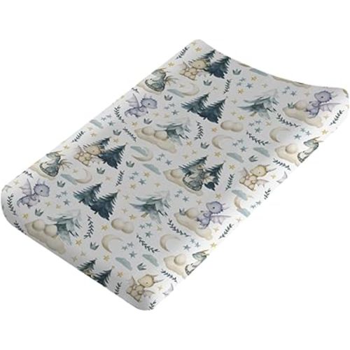 Fairytale Dragons Baby Changing Table Pad Covers Boy Girl 32''x16'' Cute Dragons Eggs Moon Stars Trees Fitted Diaper Change Table Mats Dreamy Animal Soft Breathable Nursery Cradle & Bassinet Sheets