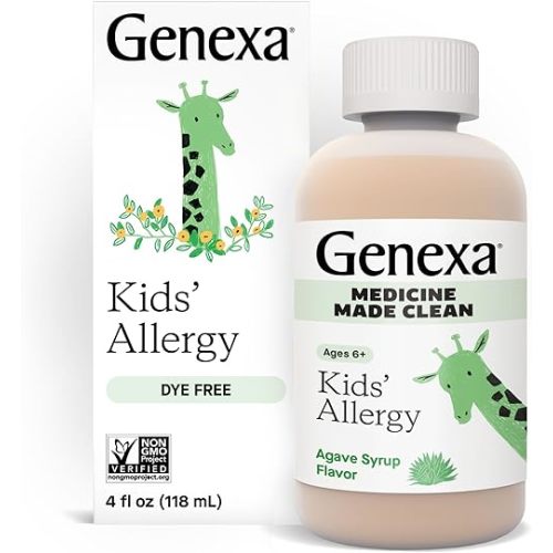 Genexa Kids’ Clean Allergy Antihistamine Medicine, Dye Free, 0% Artificial Additives, Multi Symptom Children's Allergy Relief, Delicious Organic Agave Flavor, Non-GMO & Gluten-Free, 4 fl oz