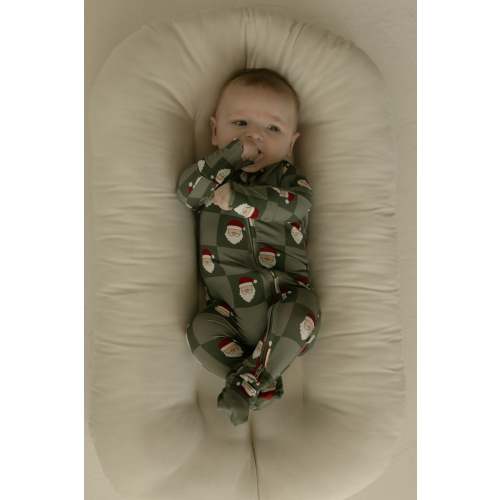 Bamboo Zip Pajamas | Santa Checkerboard