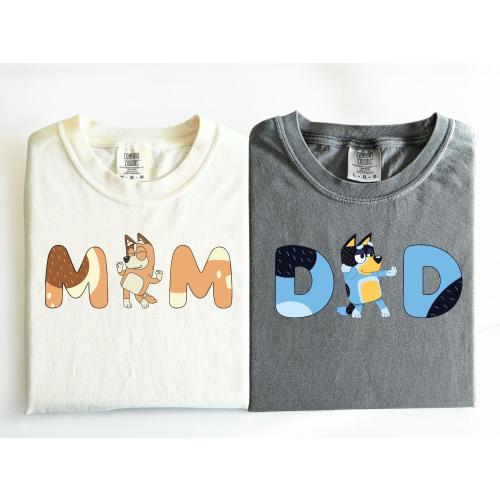 Comfort Colors® , Mom And Dad Shirt, Bluey Mom and Dad Music Shirt, Trend Personalized Bluey Cartoon Parents Shirt, bluey dog shirt,  532