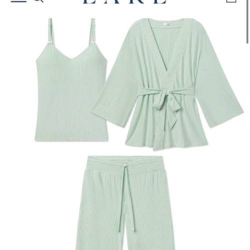 LAKE | Women | DreamModal™ Pajamas | Parisian Green Pencil Stripe Maternity Kimono Bundle