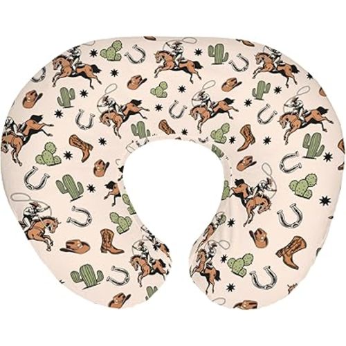 Country Western Nursing Pillow Covers for Boy Girl Cowboy Hat Boots Horse Cactus Nursing Pillow Slipcovers for Breastfeeding Pillows Wild West Desert Soft Stretchy Removable Covers for Newborn Infant