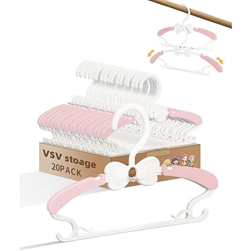VSV stoage Baby Hangers, Kids Hangers with Stackable Hooks, Baby Clothes Hanger with Adjustable 28-37cm Arms, Bebe Cintre Pour Vêtements for Girls Dress Cloest, Pink Hangars for Toddler Cintre Enfant