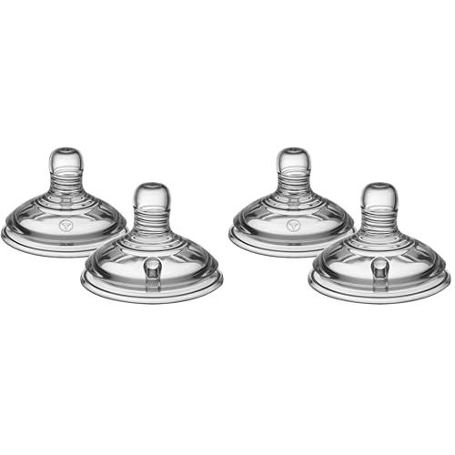 Tommee Tippee Natural Start Baby Bottle Nipples, Thicker Feed, 6m+, Pack of 4 Soft Silicone Breast-Like Bottle Nipples for a Natural Latch with Anti-Colic Valve