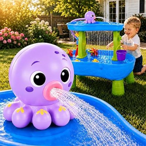 Upgraded Octopus Water Table Pump with Huge Water Output, 3H Non-Stop Fun for Step 2, Rechargeable Water Pump for Water Table, Water Table Accessories for Kids, Toddlers Summer Outdoor Water Toys