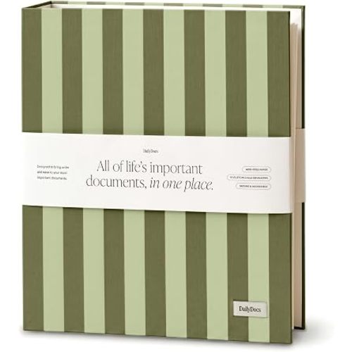 Document Organizer Binder for Important Papers & Passports, Olive