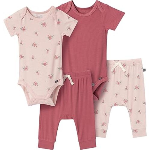 Modern Moments by Gerber Baby Girls' Viscose Bodysuit and Pant Set, Pink Roses, 3-6 Months