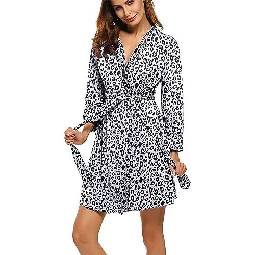 HOTOUCH Womens Robe Lightweight Short Knit Bathrobe Soft Ladies Sleepwear with Pockets