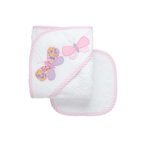 Butterfly Applique Hooded Towel & Washcloth Set