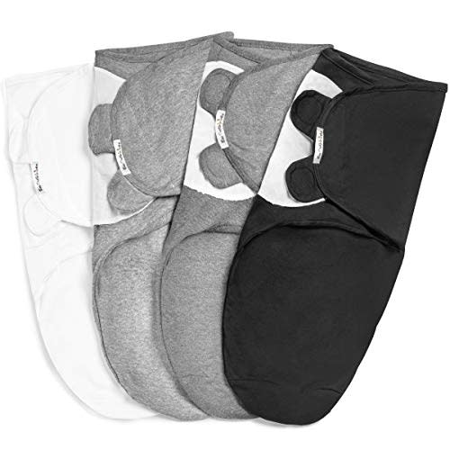 BaeBae Goods Swaddle Blanket, Adjustable Infant Baby Swaddling Wrap Set of 4, Baby Swaddling Wrap Blankets for Boys and Girls Made in Soft Cotton (0-3 Months, Solid Grey)