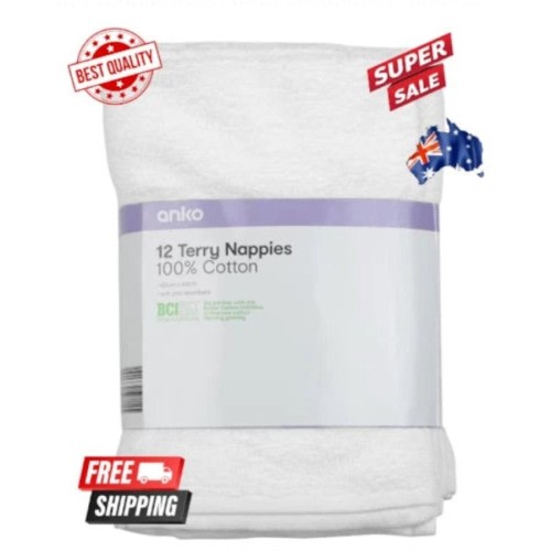 12 Pack Cotton Cloth Nappies Terry Towelling Reusable Soft Nappy Infant New born