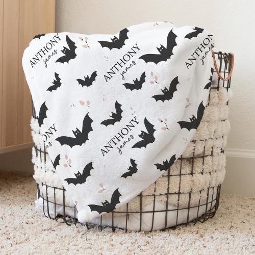 Custom Bat Nursery Baby Name Blanket, Personalized Bats Swaddle Baby Shower Gift, Bat New Mom Hospital Blanket, Newborn Gift