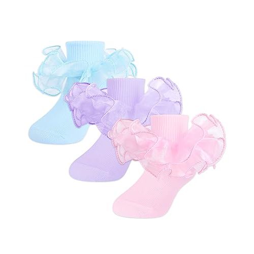 Witwot Toddler Girl Socks with Big Ruffle Lace Frilly Turn Cuff Dress Socks | Uniform Back To School Wedding Wear Size 18M - 9 Years
