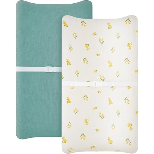 2 Pack Muslin Changing Pad Cover for Baby Girls Boys, 100% Cotton Fitted Baby Diaper Changing Table, Soft and Breathable Changing Pad Sheets, Green