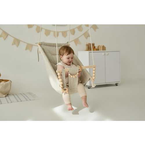 Outdoor Garden Baby Swing Schaukel Balançoire with playing beads Garden Swing, Gift For Baby, Wood Swing, Swing with pillow