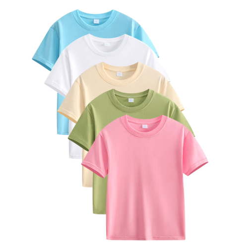 5 Pack Toddlers Girls Cotton Short-Sleeve T-Shirt Summer Toddlers Girls Solid T-Shirt with Round Neck for 2-12 Years