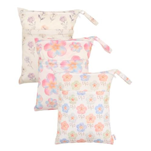 ALVA ALVABABY 3pcs Medium Cloth Diaper Wet Dry Bags Waterproof Reusable with Two Zippered Pockets Travel Beach Pool Daycare Soiled Baby Items Yoga Gym Bag for Swimsuits or Wet Clothes 3L-ZM50A