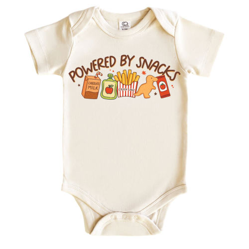 Powered By Snacks Graphic Bodysuit & Kids Tee | Natural