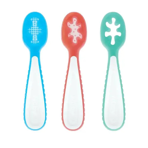 Nuby Baby's First Spoons Set - (3-Pack) Feeding Utensils for Babies - 6+ Months - Blue/Red/Aqua