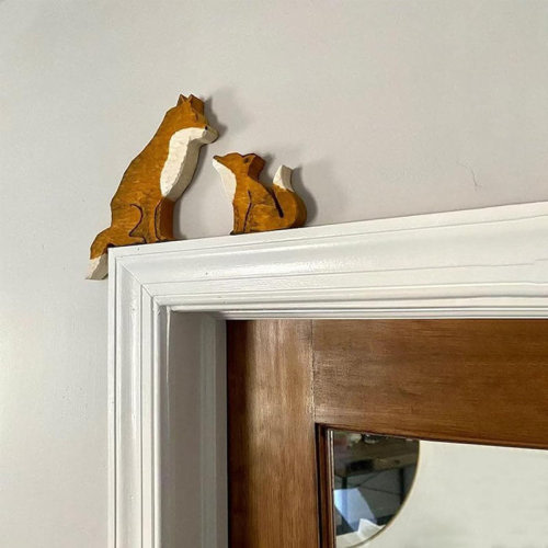 Ophelia & Co. Mama And Baby Fox Door Topper - Natural Wood - Handcrafted Fox Sculpture, Wooden Art Figurine For Garden, Living Room, Bedroom, Office | Wayfair