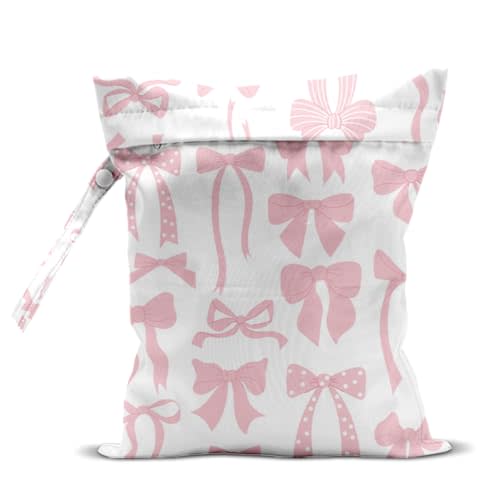 zcyxuuw Wet Bag, Wet Dry Bag, Swimsuit Bags, Beach Essentials, Pink Bow Decor Waterproof Bags for Travel, Beach, Pool, Diapers, and Dirty Yoga Gym Clothes