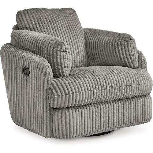 Signature Design by Ashley Tie-Breaker Cozy Contemporary Manual Press-Back Swivel Glider Rocker Recliner with 2 Bolster Pillows and Hidden Storage, White