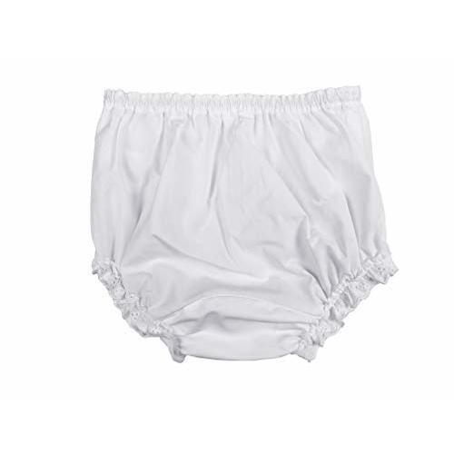 Little Things Mean A Lot Baby Girls White Elastic Bloomer Diaper Covers - Embroidered Eyelet Edging Around Legs - NB