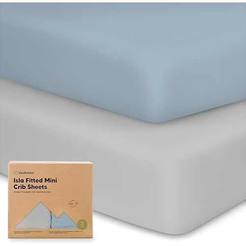 Pack and Play Sheets Fitted - 2-Pack Mini Crib Sheets for Pack N Play Mattress 38x26, Soft & Cozy, Neutral Toddler Playard Bedding, Snug Fitted Mini Baby Crib Mattress Cover Boy, Girl (Steel)