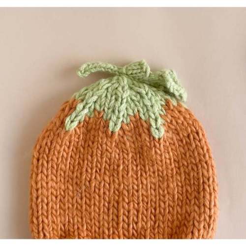 Knit Pumpkin Hat, Orange & Green - The Blueberry Hill | Maisonette