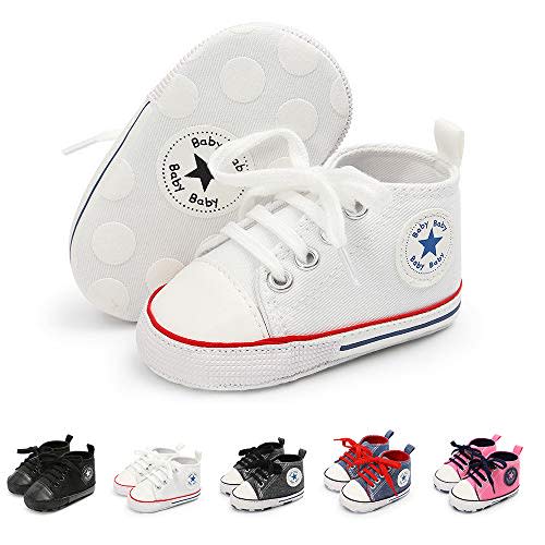 Meckior Baby Girls Boys Canvas Sneakers Soft Sole High-Top Ankle Infant First Walkers Crib Shoes