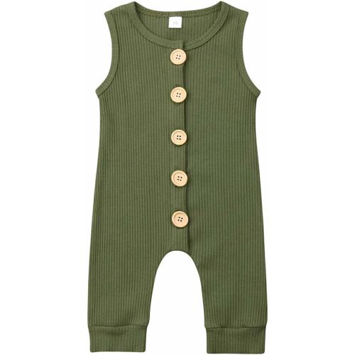 Kuriozud Newborn Unisex Baby Boy Girl Button Romper One Piece Jumpsuit Clothes - Sleeveless Romper Army Green - 6-9 Months