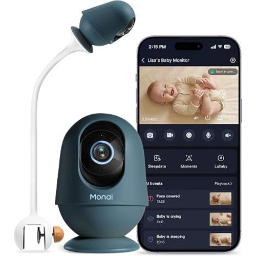 Monai Pro 4K Smart WiFi Baby Monitor with Camera and Audio, Mount, AI App