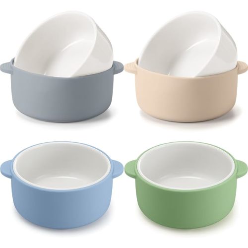Domensi 4 Sets Kids Porcelain Bowls with Removable Silicone Sleeve 2-in-1 Porcelain Toddler Bowls Microwave Dishwasher Safe Cereal Snack Soup Dishes for Baby Children Feeding Supplies (Macaron Colors)