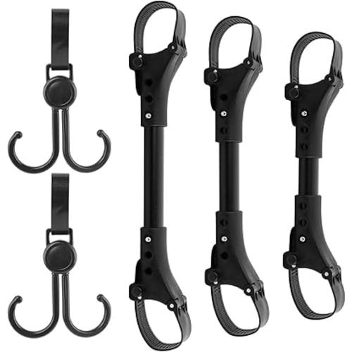 3pcs Stroller Connector with 2pcs Stroller Hook, Connector for Toddlers, Quick Release Adjustable Length with Hook Stroller Connector Set Twins(Black)