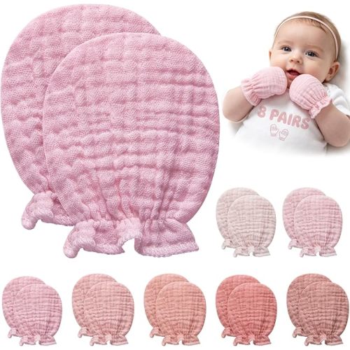 Pro Goleem 8 Pairs Muslin Baby Mittens, Newborn No Scratch Gloves