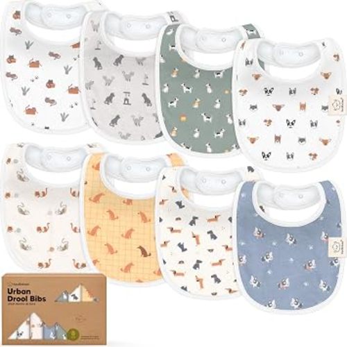 KeaBabies 8-Pack Organic Baby Bibs for Drooling and Teething (Pets & Paws) | Soft Cotton Bibs for Baby Girl, Boy, Extra Absorbent, Easy to Clean & Put On, Toddler, Newborn, Infant 0-24 Months