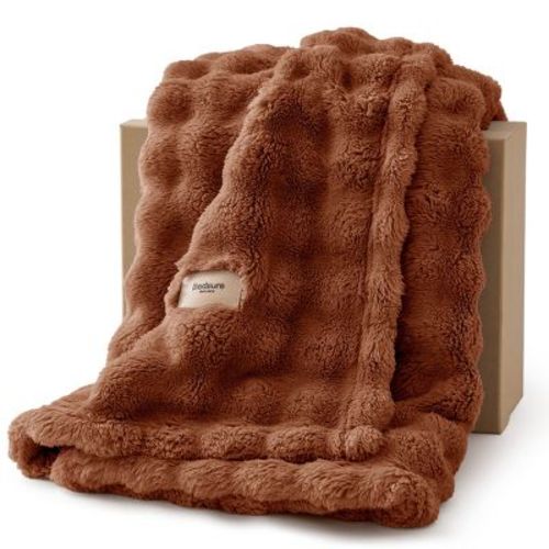 Bedsure 3D Fleece Bubble Blanket for Couch - GentleSoft Burnt Orange Throw Blanket for Sofa Bed Room Decor - Luxury Soft Cozy Gifts for Women Girls, L