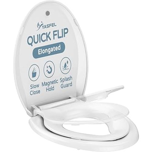 YASFEL Toilet Seat with Toddler Toilet Seat Built in, Plastic, Elongated Slow Close with Magnets For Potty Training For Kids & Adults (White, 18.5”)
